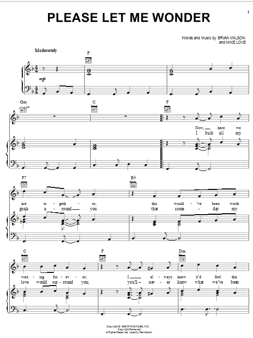 The Beach Boys Please Let Me Wonder sheet music notes and chords arranged for Piano, Vocal & Guitar Chords (Right-Hand Melody)