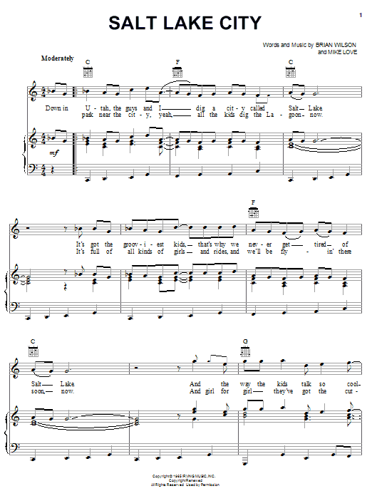 The Beach Boys Salt Lake City sheet music notes and chords arranged for Piano, Vocal & Guitar Chords (Right-Hand Melody)