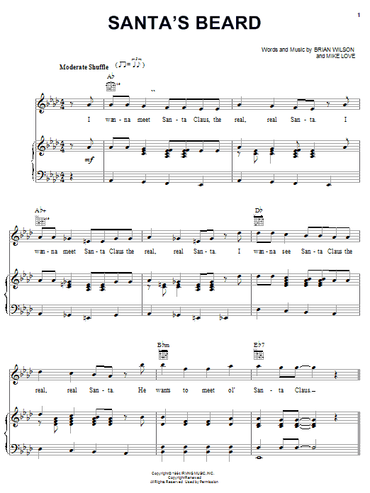 The Beach Boys Santa's Beard sheet music notes and chords arranged for Piano, Vocal & Guitar Chords (Right-Hand Melody)