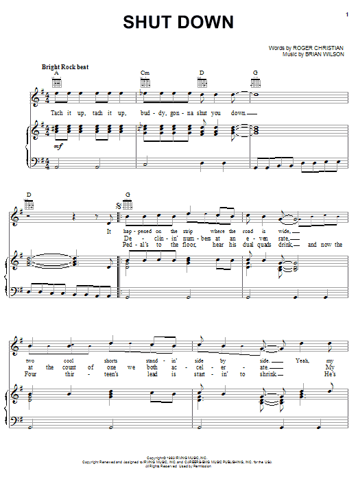 The Beach Boys Shut Down sheet music notes and chords arranged for Easy Piano