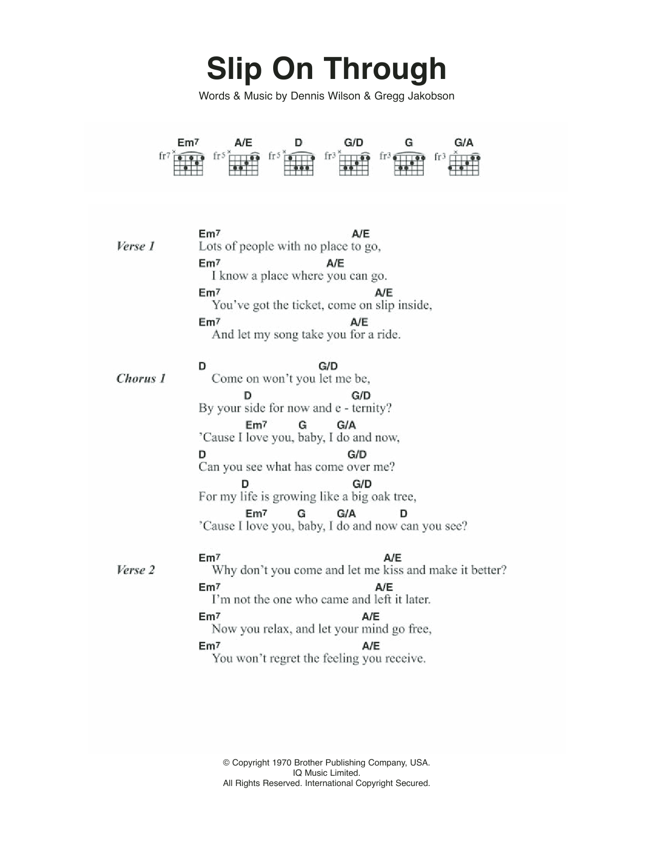 The Beach Boys Slip On Through sheet music notes and chords arranged for Guitar Chords/Lyrics