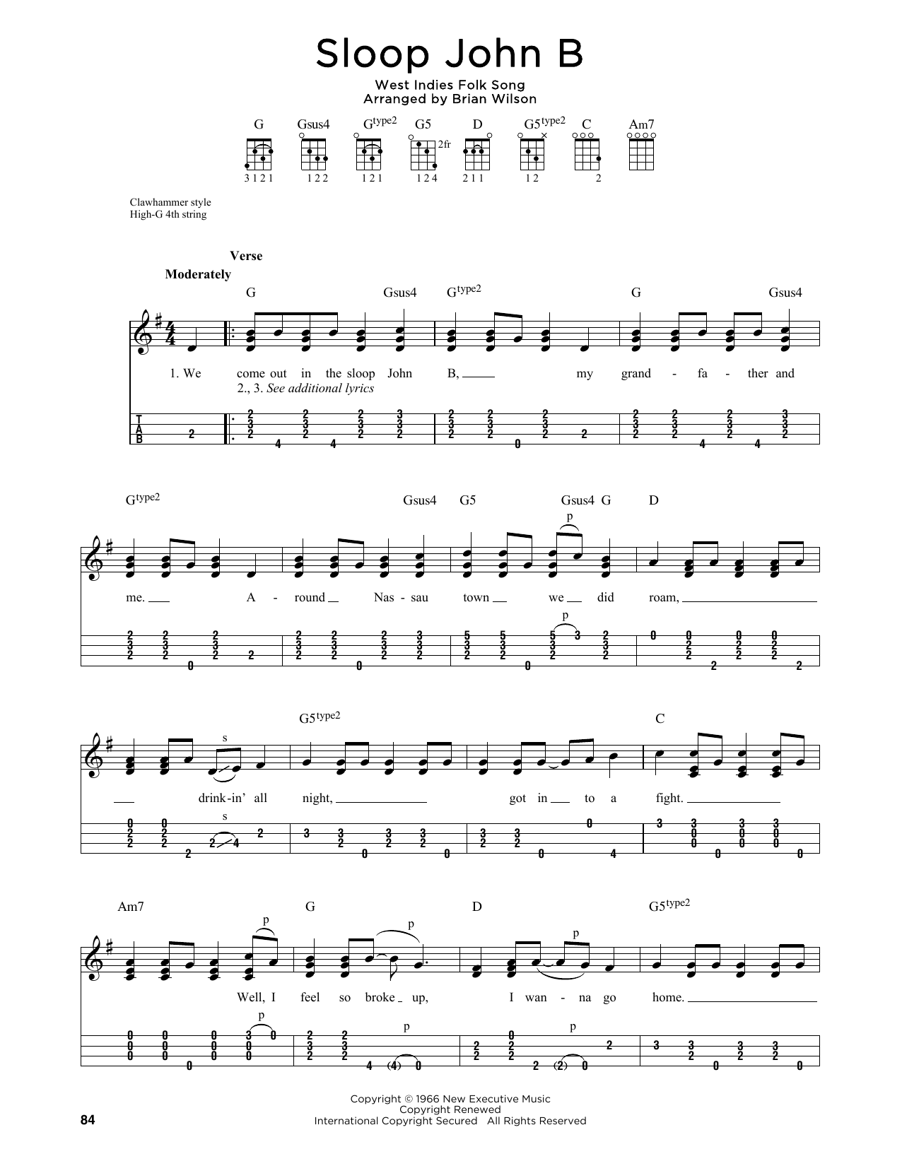 The Beach Boys Sloop John B (arr. Jim Schustedt) sheet music notes and chords arranged for Ukulele