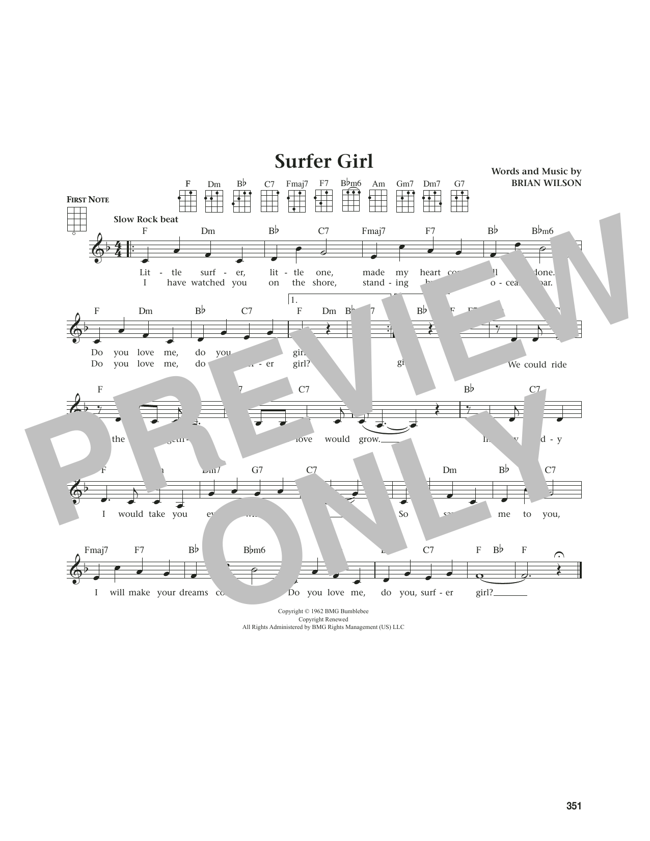 The Beach Boys Surfer Girl (from The Daily Ukulele) (arr. Jim Beloff) sheet music notes and chords arranged for Ukulele