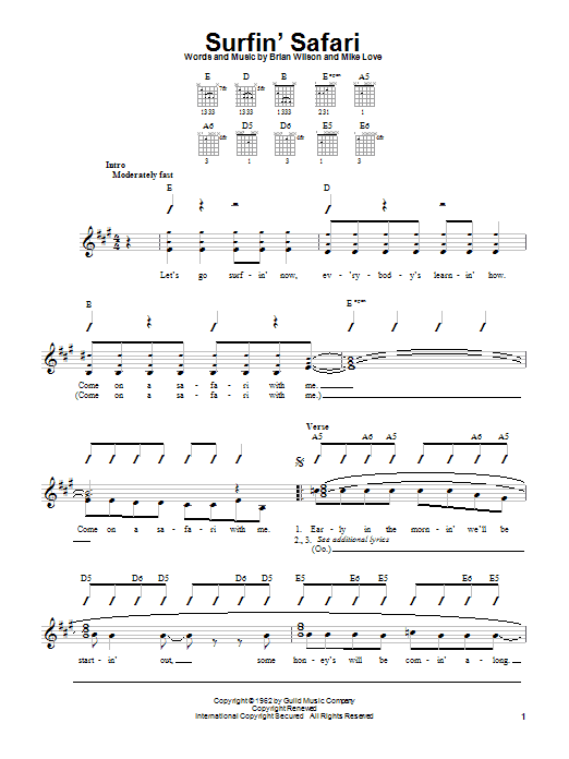 The Beach Boys Surfin' Safari sheet music notes and chords arranged for Guitar Chords/Lyrics