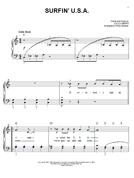 The Beach Boys Surfin' U.S.A. (arr. Phillip Keveren) sheet music notes and chords arranged for Easy Piano