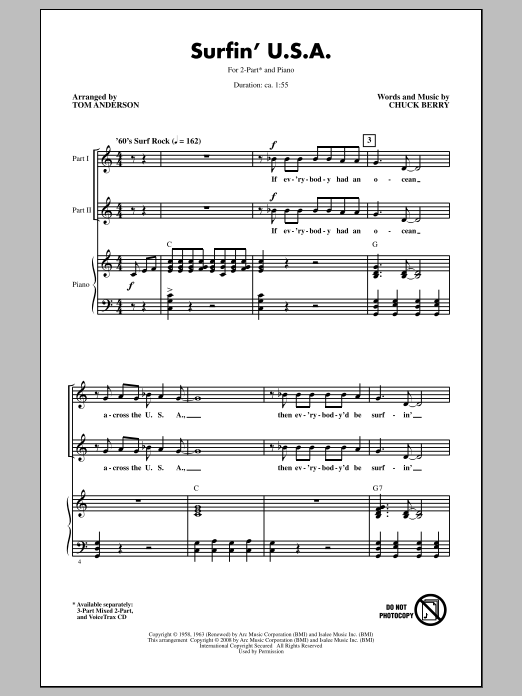 The Beach Boys Surfin' U.S.A. (arr. Tom Anderson) sheet music notes and chords arranged for 3-Part Mixed Choir