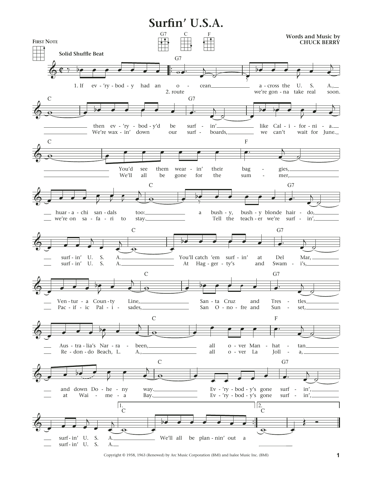 The Beach Boys Surfin' U.S.A. (from The Daily Ukulele) (arr. Liz and Jim Beloff) sheet music notes and chords arranged for Ukulele