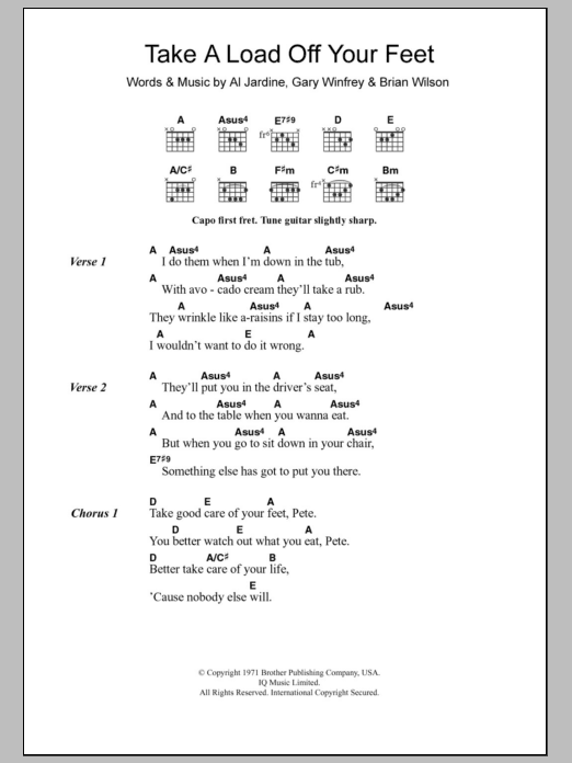 The Beach Boys Take A Load Off Your Feet sheet music notes and chords arranged for Guitar Chords/Lyrics
