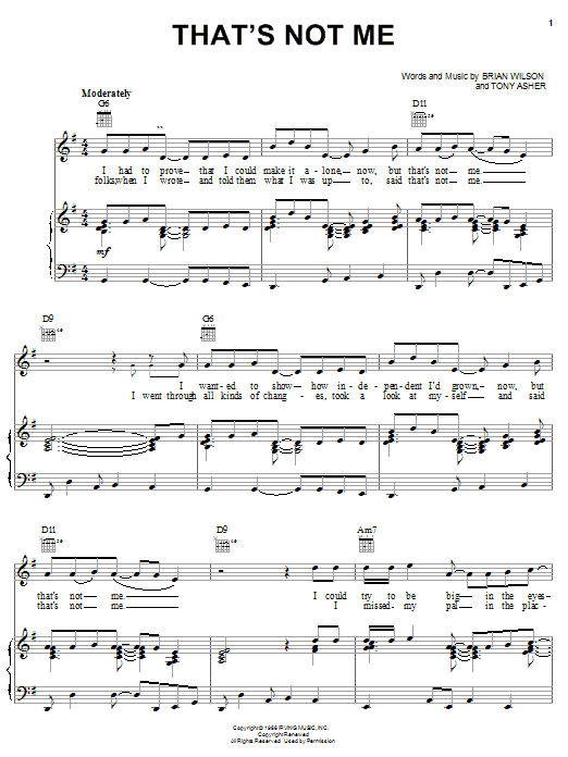 The Beach Boys That's Not Me sheet music notes and chords arranged for Guitar Chords/Lyrics