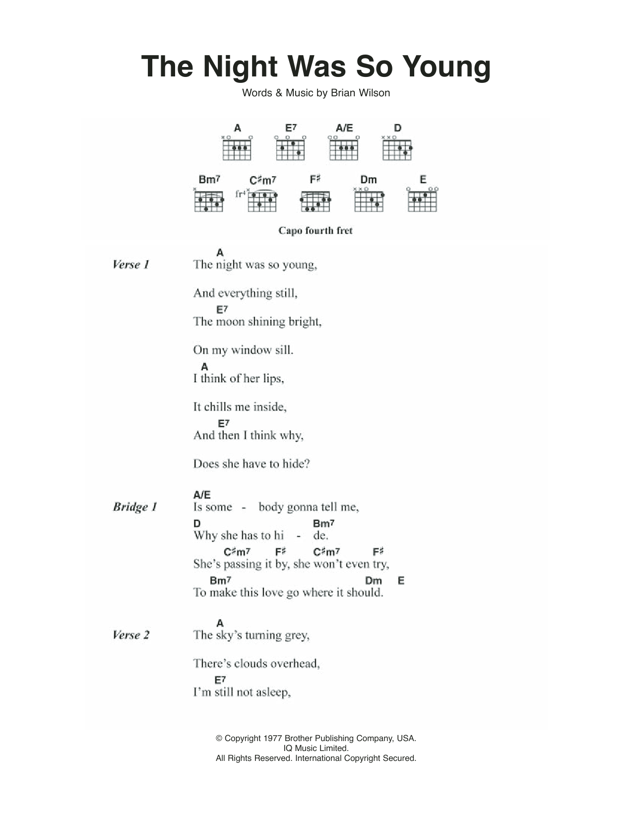 The Beach Boys The Night Was So Young sheet music notes and chords arranged for Guitar Chords/Lyrics