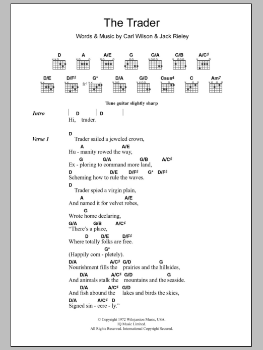 The Beach Boys The Trader sheet music notes and chords arranged for Guitar Chords/Lyrics