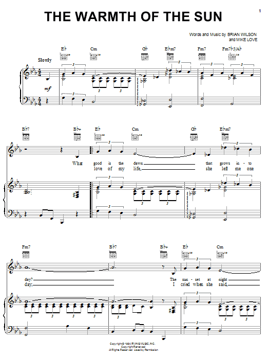 The Beach Boys The Warmth Of The Sun sheet music notes and chords arranged for Piano, Vocal & Guitar Chords (Right-Hand Melody)