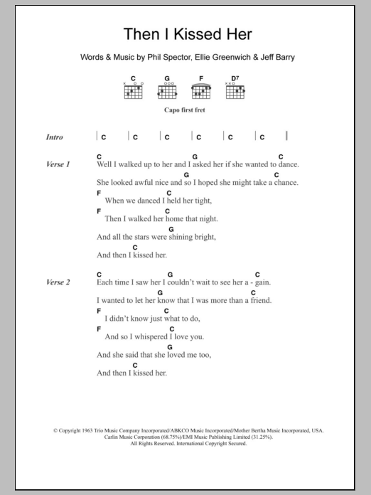 The Beach Boys Then I Kissed Her sheet music notes and chords arranged for Guitar Chords/Lyrics