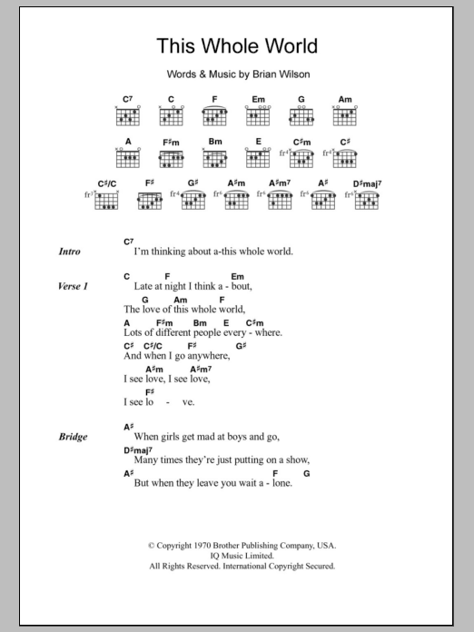 The Beach Boys This Whole World sheet music notes and chords arranged for Guitar Chords/Lyrics