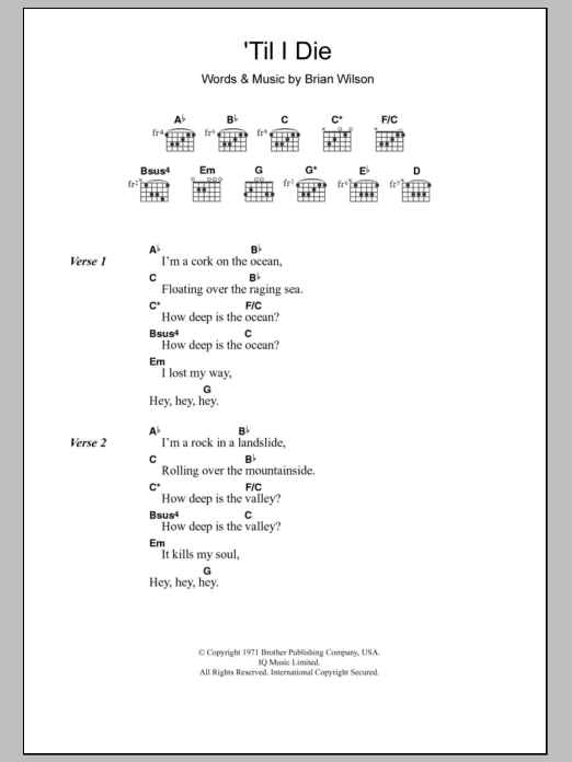 The Beach Boys 'Til I Die sheet music notes and chords arranged for Guitar Chords/Lyrics