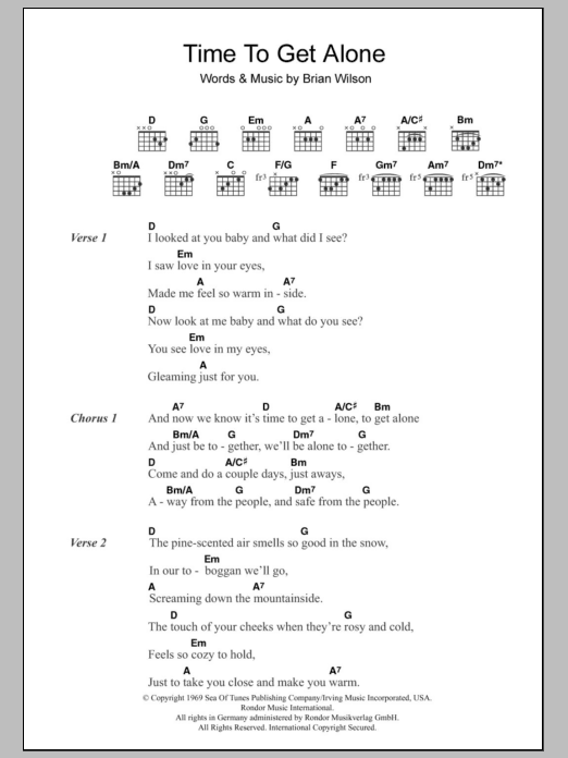 The Beach Boys Time To Get Alone sheet music notes and chords arranged for Guitar Chords/Lyrics