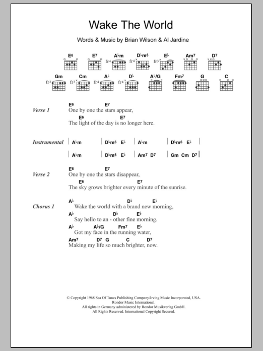 The Beach Boys Wake The World sheet music notes and chords arranged for Guitar Chords/Lyrics
