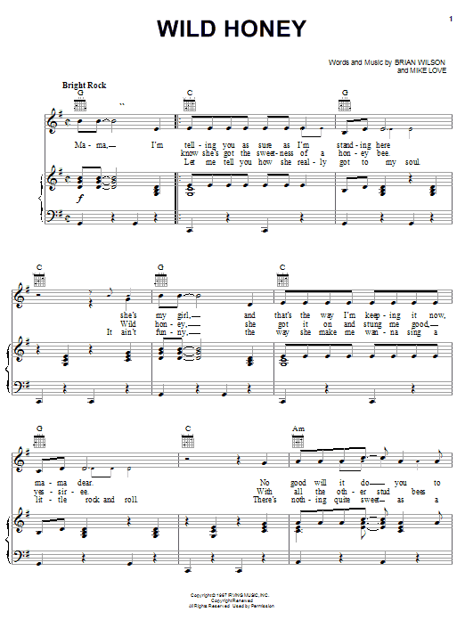 The Beach Boys Wild Honey sheet music notes and chords arranged for Piano, Vocal & Guitar Chords (Right-Hand Melody)