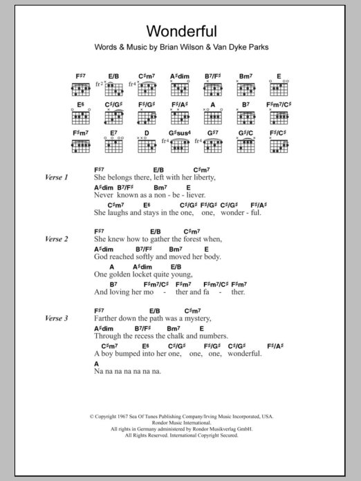 The Beach Boys Wonderful sheet music notes and chords arranged for Guitar Chords/Lyrics