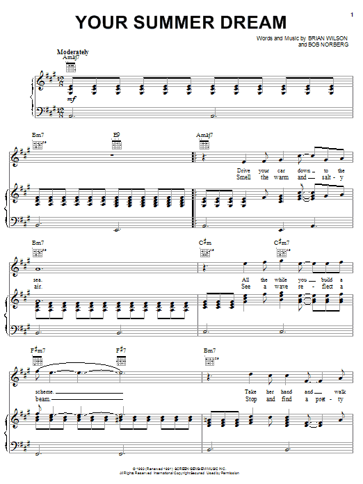 The Beach Boys Your Summer Dream sheet music notes and chords arranged for Piano, Vocal & Guitar Chords (Right-Hand Melody)