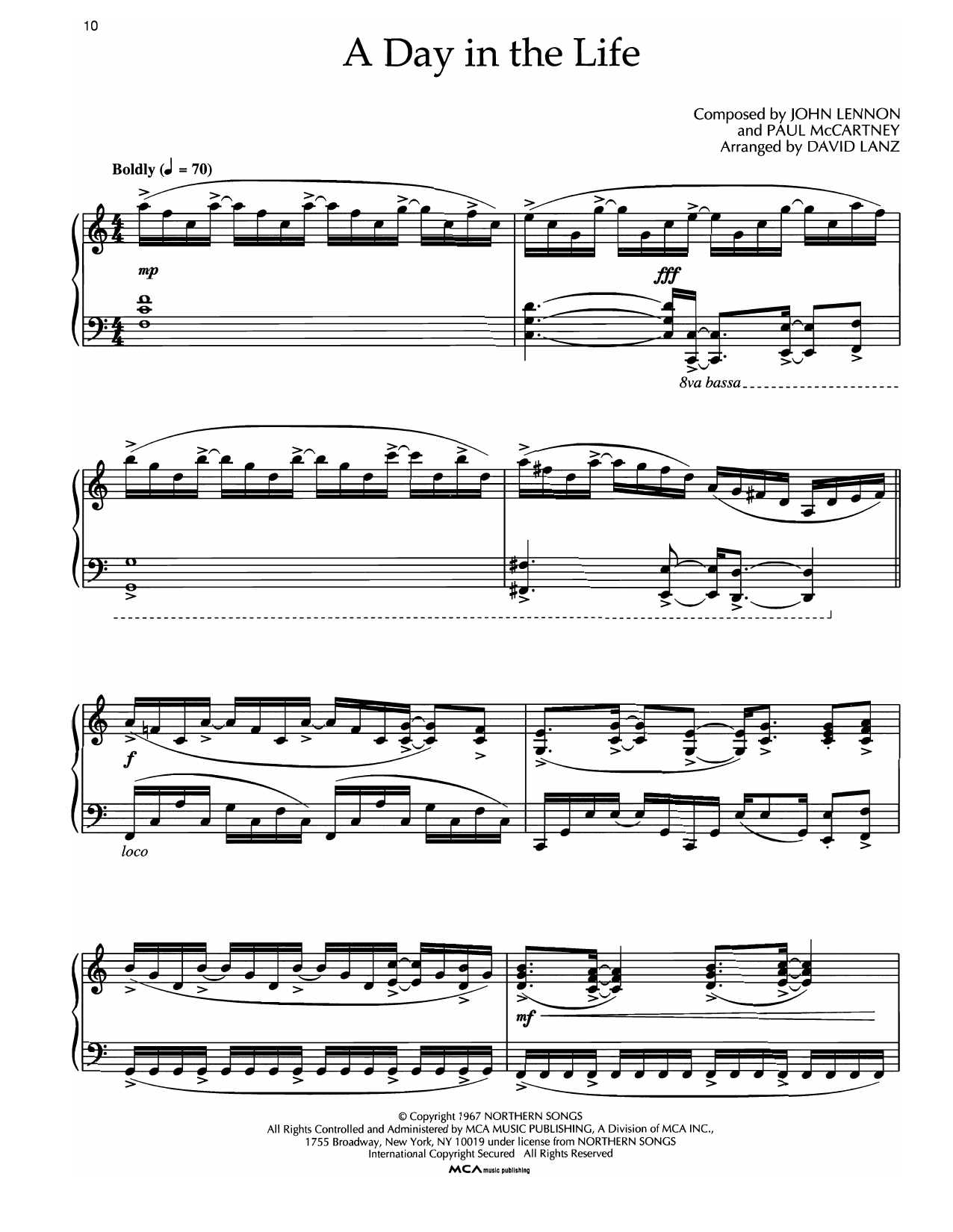 The Beatles A Day In The Life (arr. David Lanz) sheet music notes and chords arranged for Piano Solo