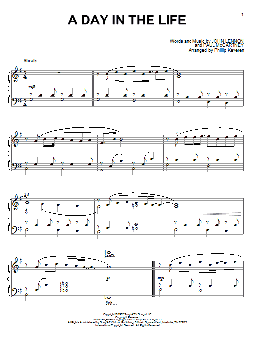 The Beatles A Day In The Life (arr. Phillip Keveren) sheet music notes and chords arranged for Piano Solo