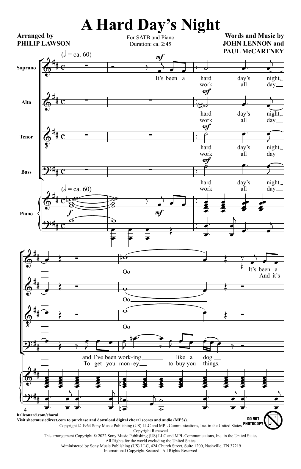 The Beatles A Hard Day's Night (5 Beatles Songs) (arr. Philip Lawson) sheet music notes and chords arranged for SATB Choir