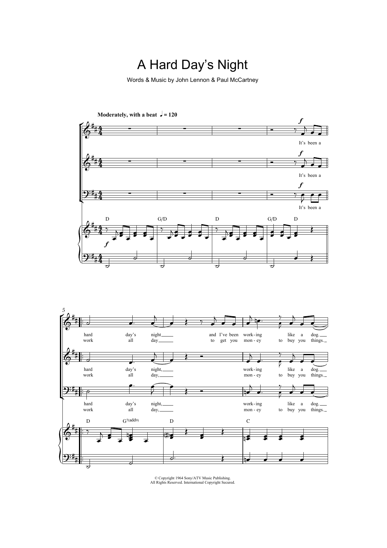 The Beatles A Hard Day's Night (arr. Barrie Carson Turner) sheet music notes and chords arranged for SAB Choir