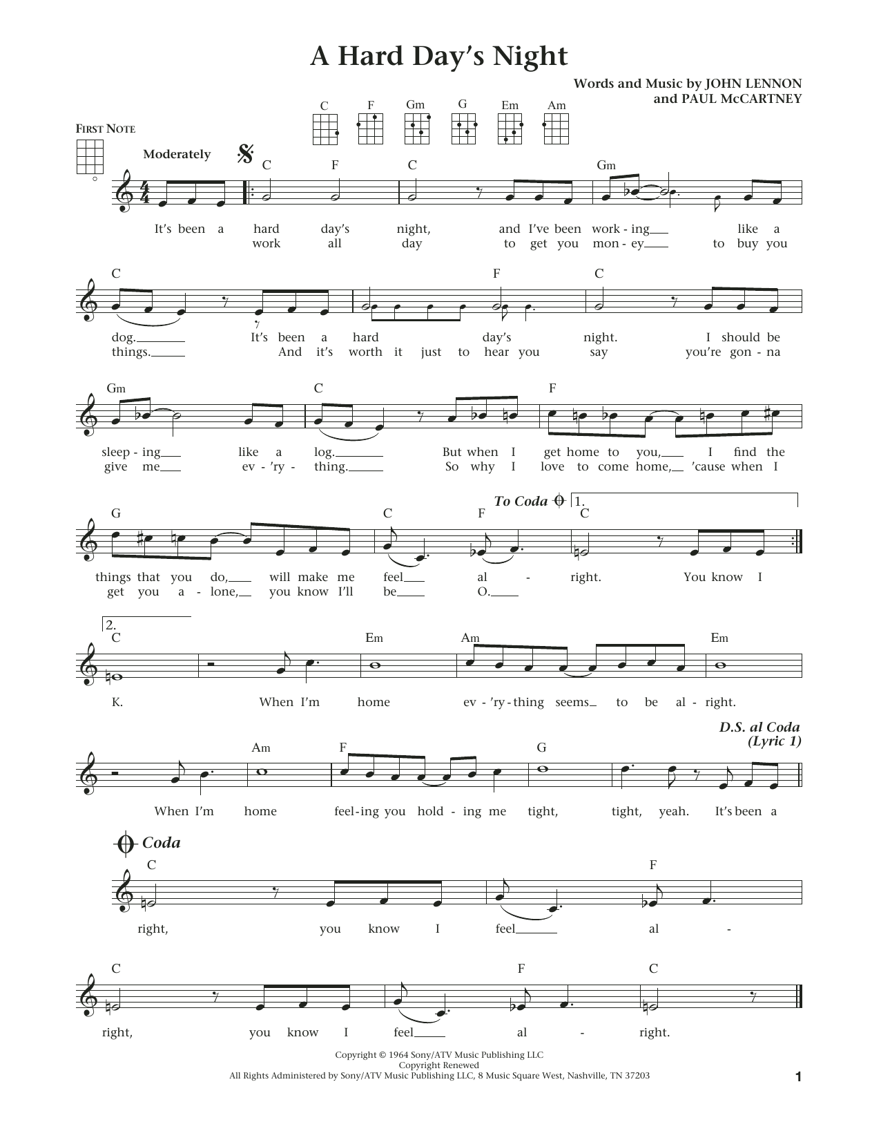 The Beatles A Hard Day's Night (from The Daily Ukulele) (arr. Liz and Jim Beloff) sheet music notes and chords arranged for Ukulele