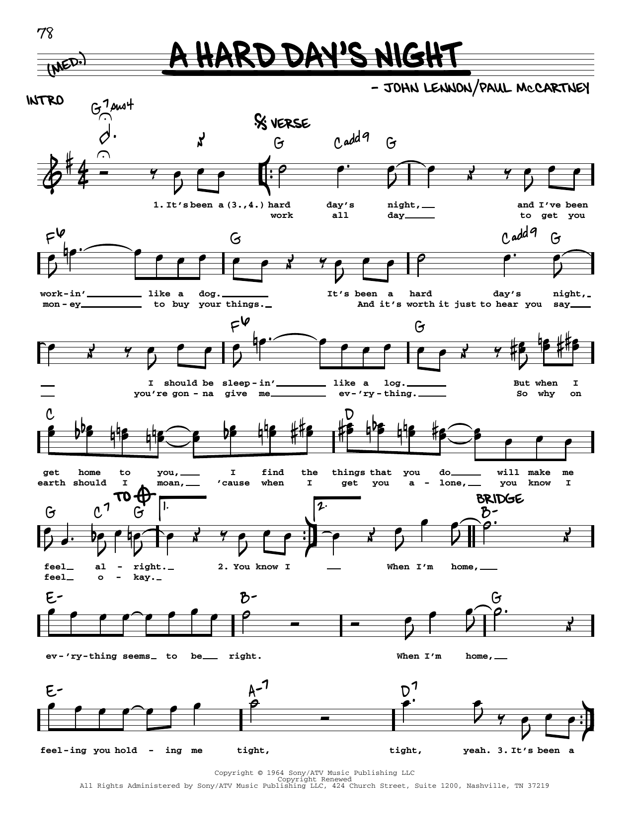 The Beatles A Hard Day's Night [Jazz version] sheet music notes and chords arranged for Real Book – Melody, Lyrics & Chords