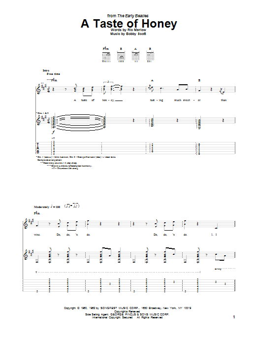 The Beatles A Taste Of Honey sheet music notes and chords arranged for Piano, Vocal & Guitar Chords (Right-Hand Melody)