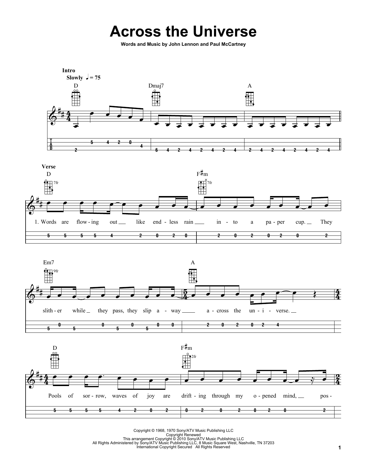 The Beatles Across The Universe (arr. Bobby Westfall) sheet music notes and chords arranged for Mandolin