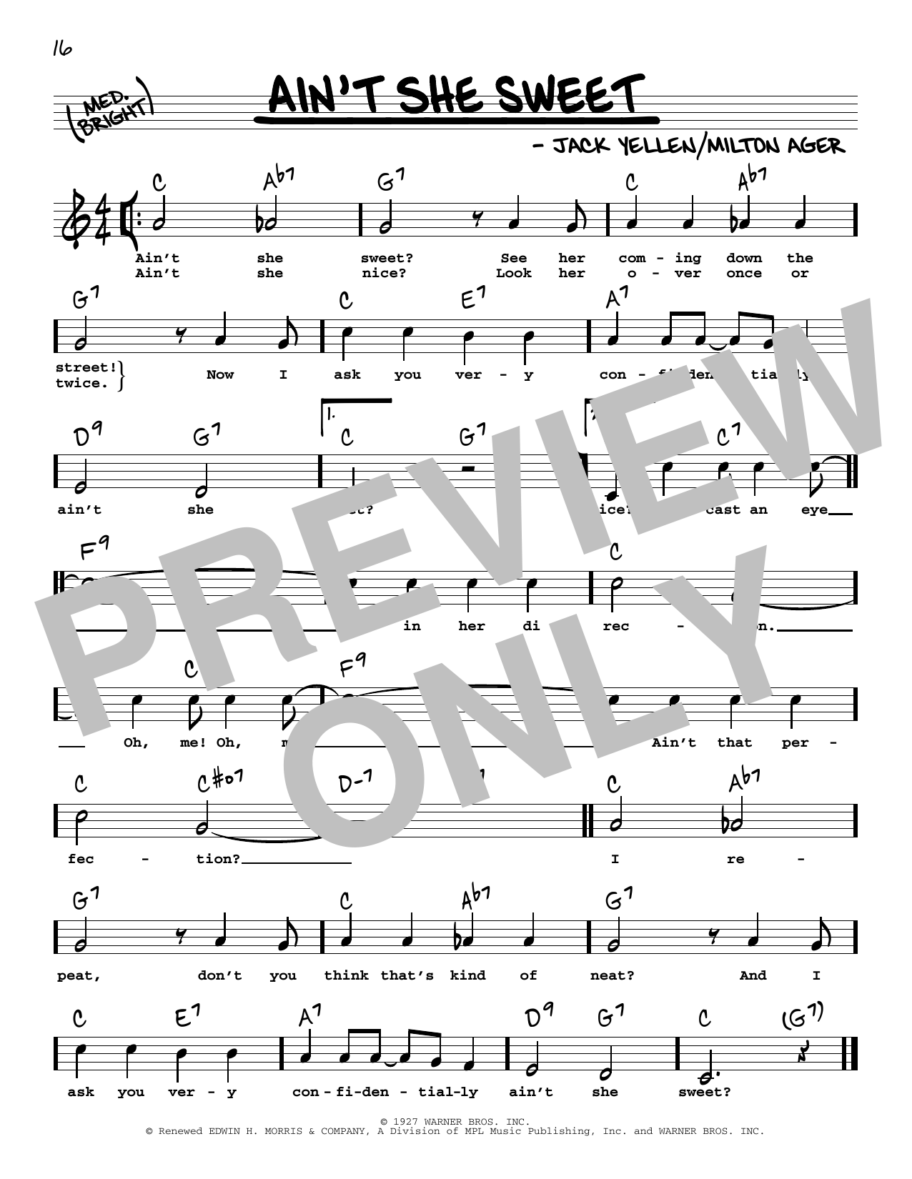 The Beatles Ain't She Sweet (High Voice) sheet music notes and chords arranged for Real Book – Melody, Lyrics & Chords