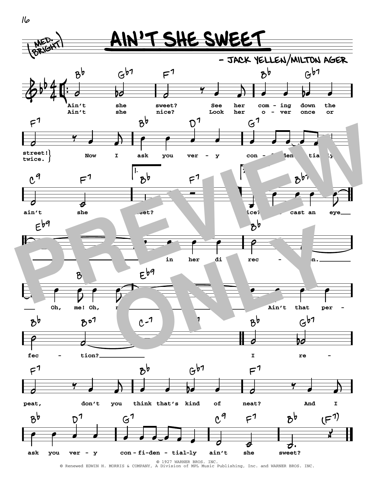 The Beatles Ain't She Sweet (Low Voice) sheet music notes and chords arranged for Real Book – Melody, Lyrics & Chords