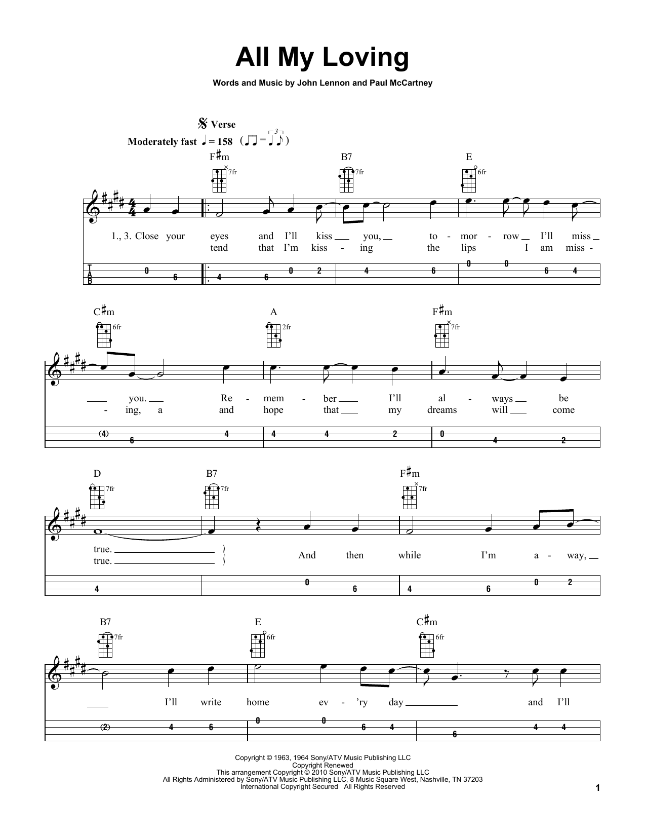 The Beatles All My Loving (arr. Bobby Westfall) sheet music notes and chords arranged for Mandolin