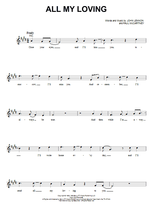 The Beatles All My Loving (from Across The Universe) sheet music notes and chords arranged for Piano & Vocal