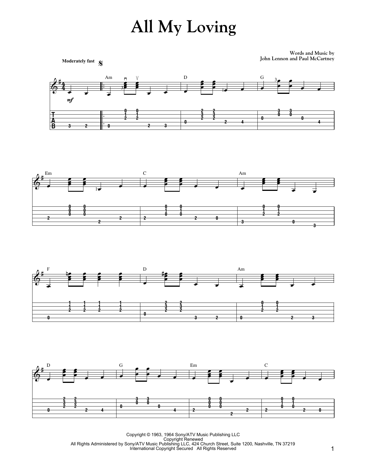 The Beatles All My Loving (in the style of Maybelle Carter) sheet music notes and chords arranged for Solo Guitar