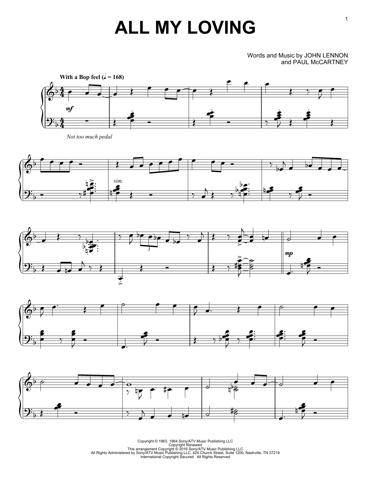 The Beatles All My Loving [Jazz version] sheet music notes and chords arranged for Piano Solo
