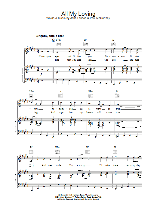 The Beatles All My Loving sheet music notes and chords arranged for Ukulele Ensemble