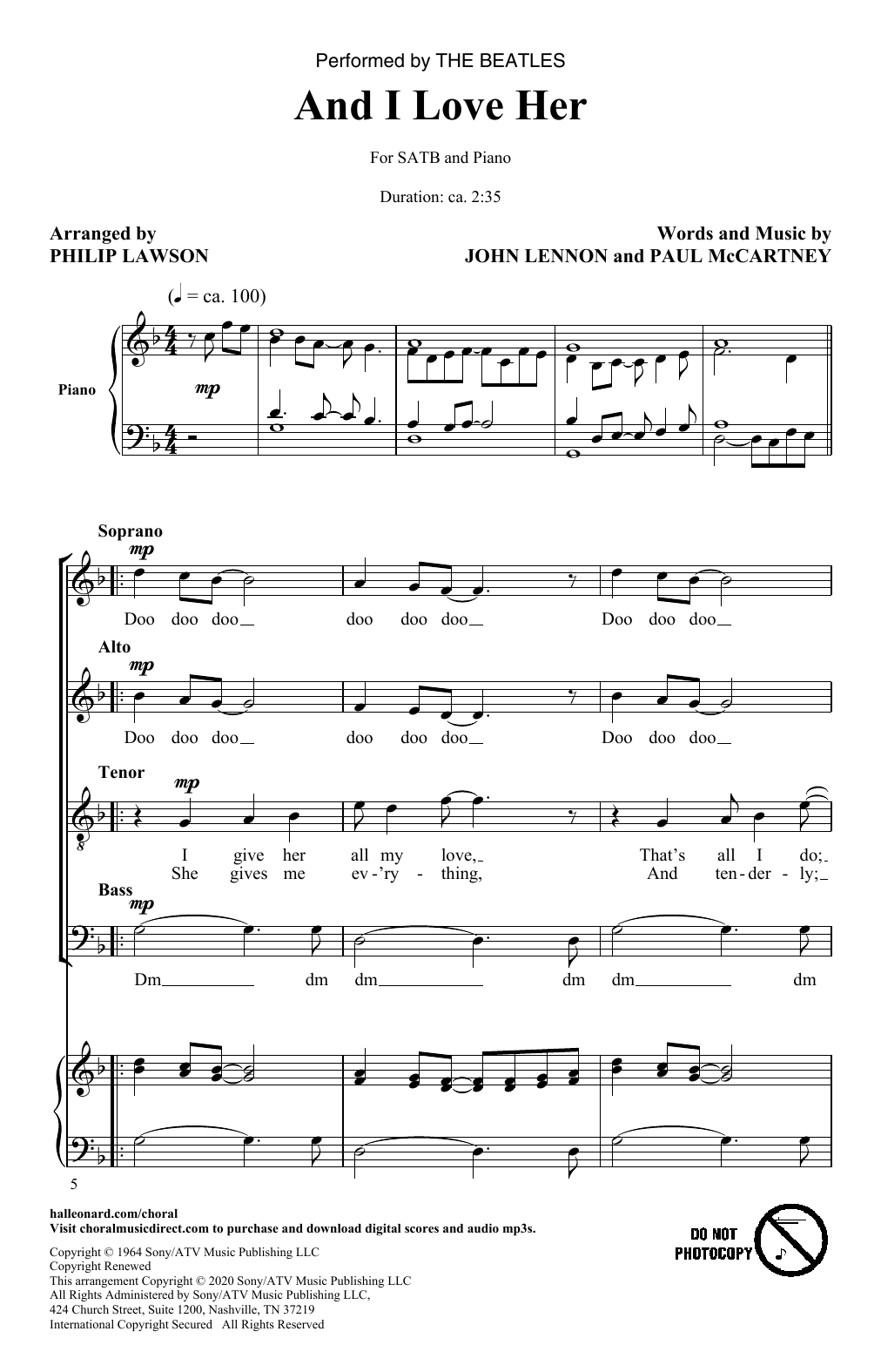 The Beatles And I Love Her (arr. Philip Lawson) sheet music notes and chords arranged for SATB Choir