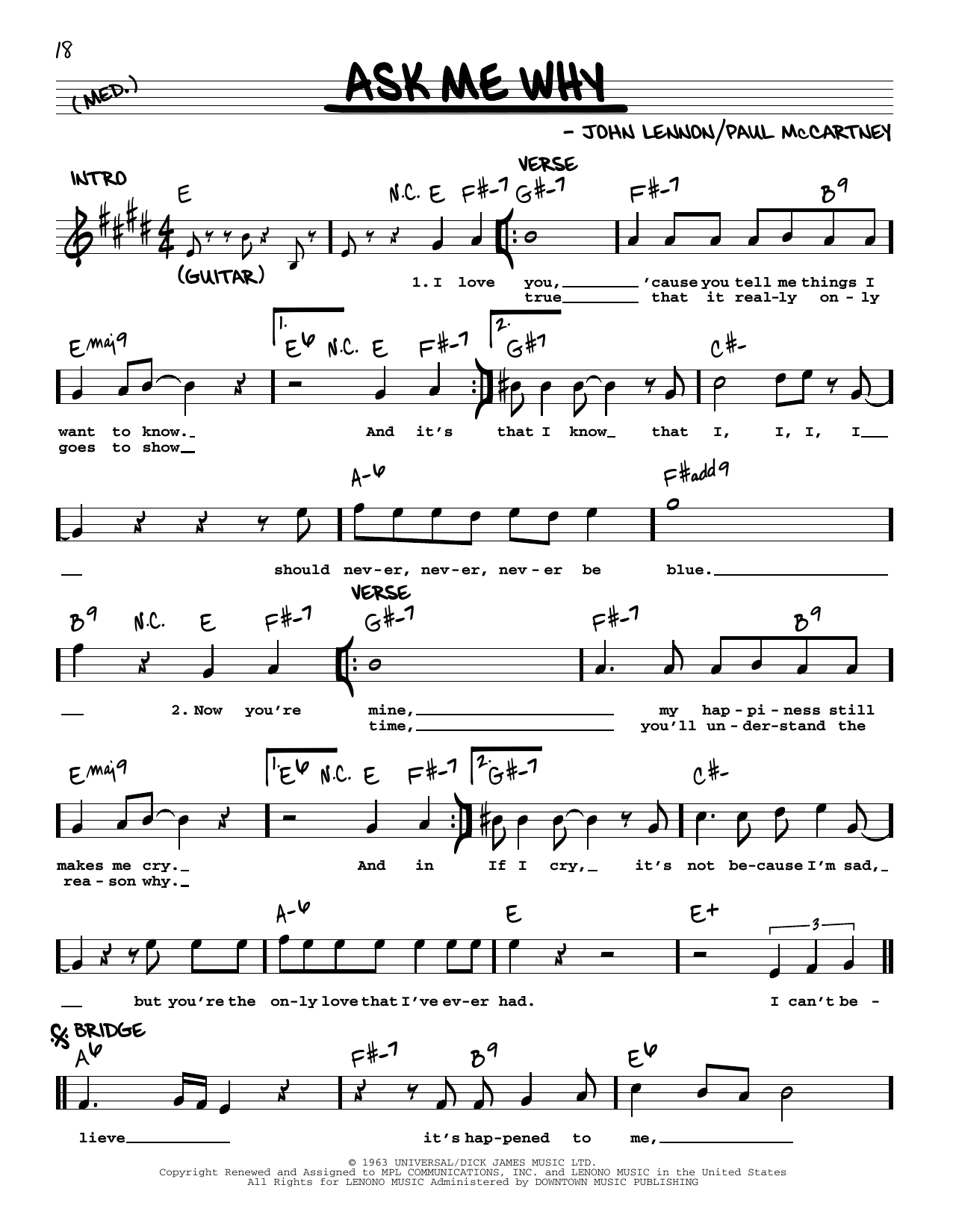 The Beatles Ask Me Why [Jazz version] sheet music notes and chords arranged for Real Book – Melody, Lyrics & Chords