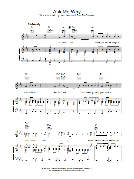 The Beatles Ask Me Why sheet music notes and chords arranged for Piano, Vocal & Guitar Chords