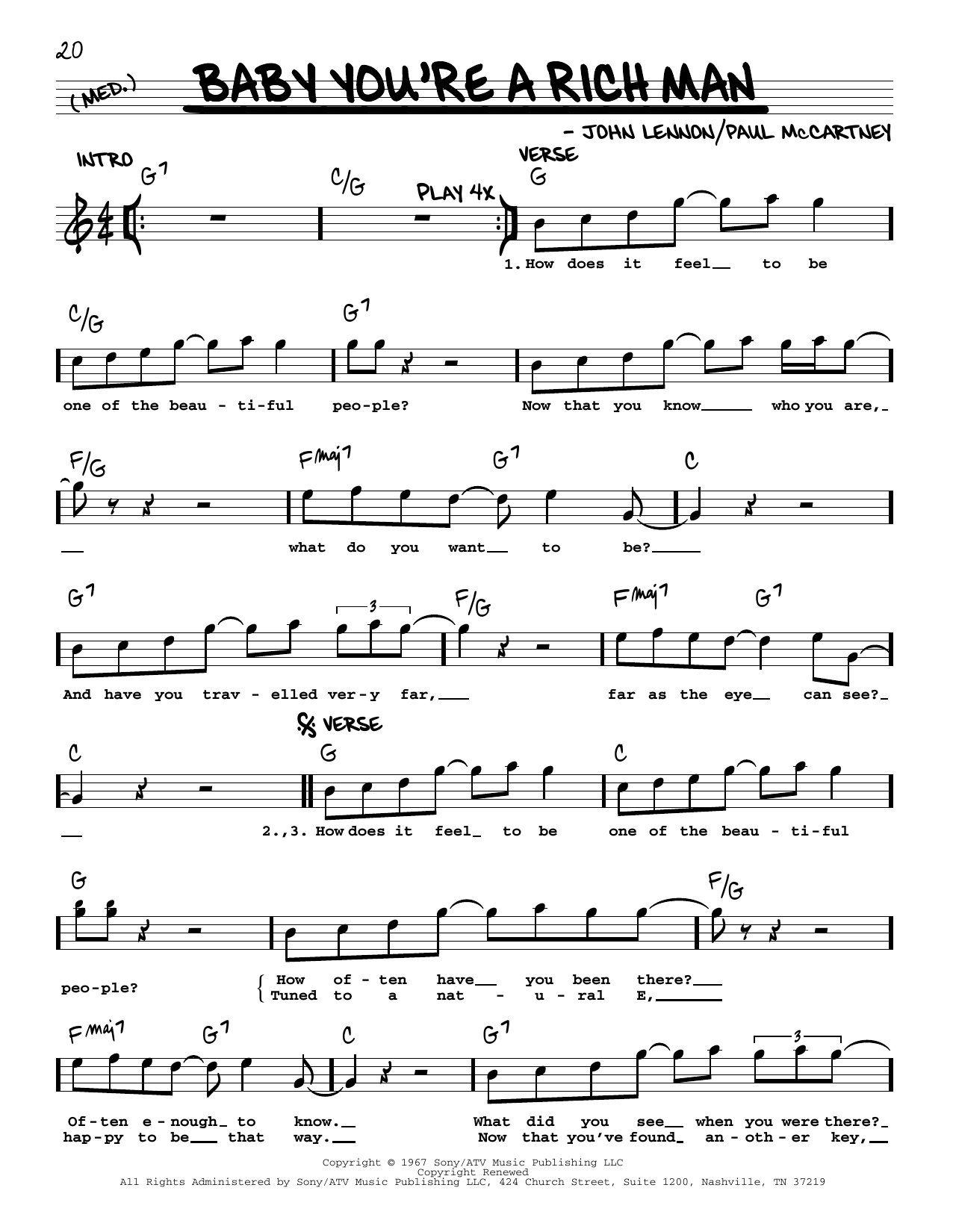 The Beatles Baby You're A Rich Man [Jazz version] sheet music notes and chords arranged for Real Book – Melody, Lyrics & Chords