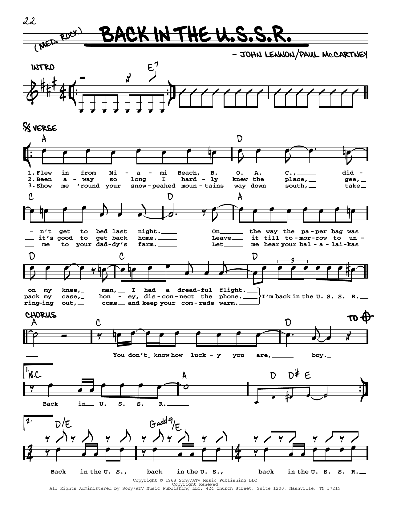 The Beatles Back In The U.S.S.R. [Jazz version] sheet music notes and chords arranged for Real Book – Melody, Lyrics & Chords
