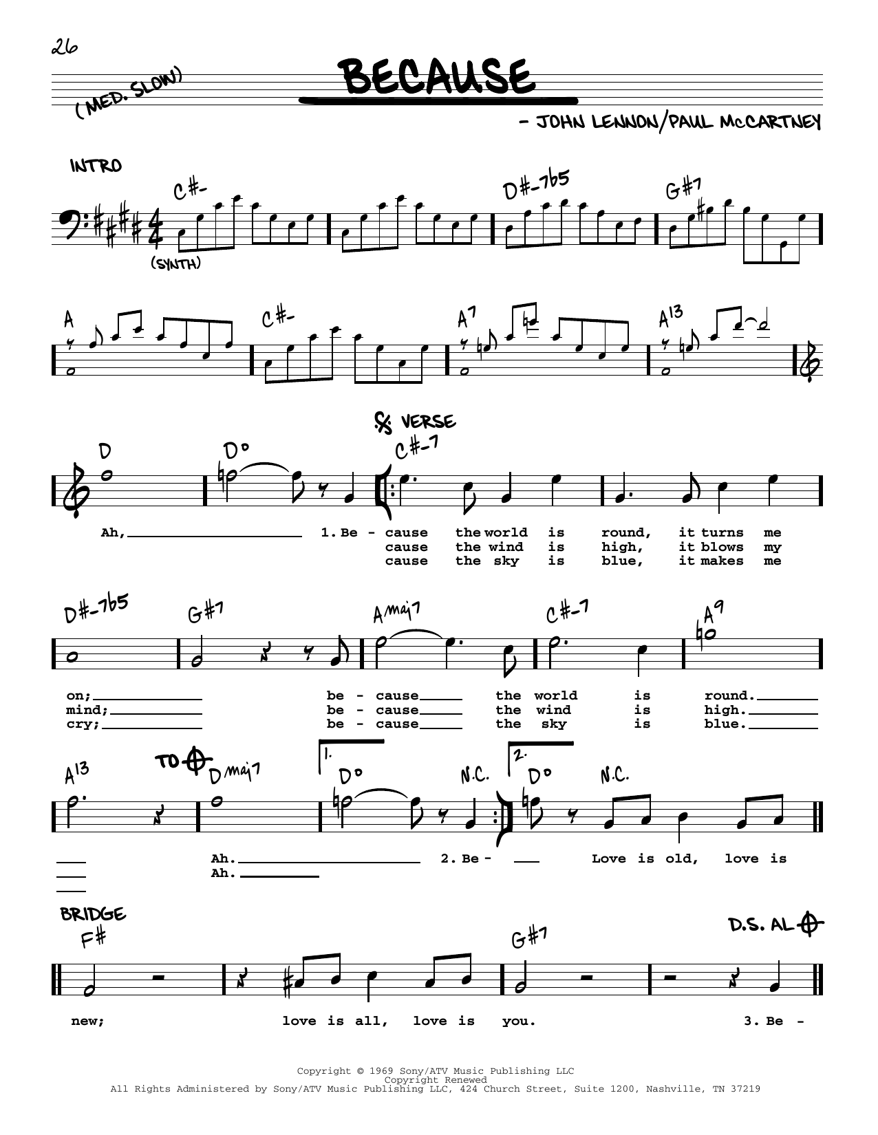The Beatles Because [Jazz version] sheet music notes and chords arranged for Real Book – Melody, Lyrics & Chords