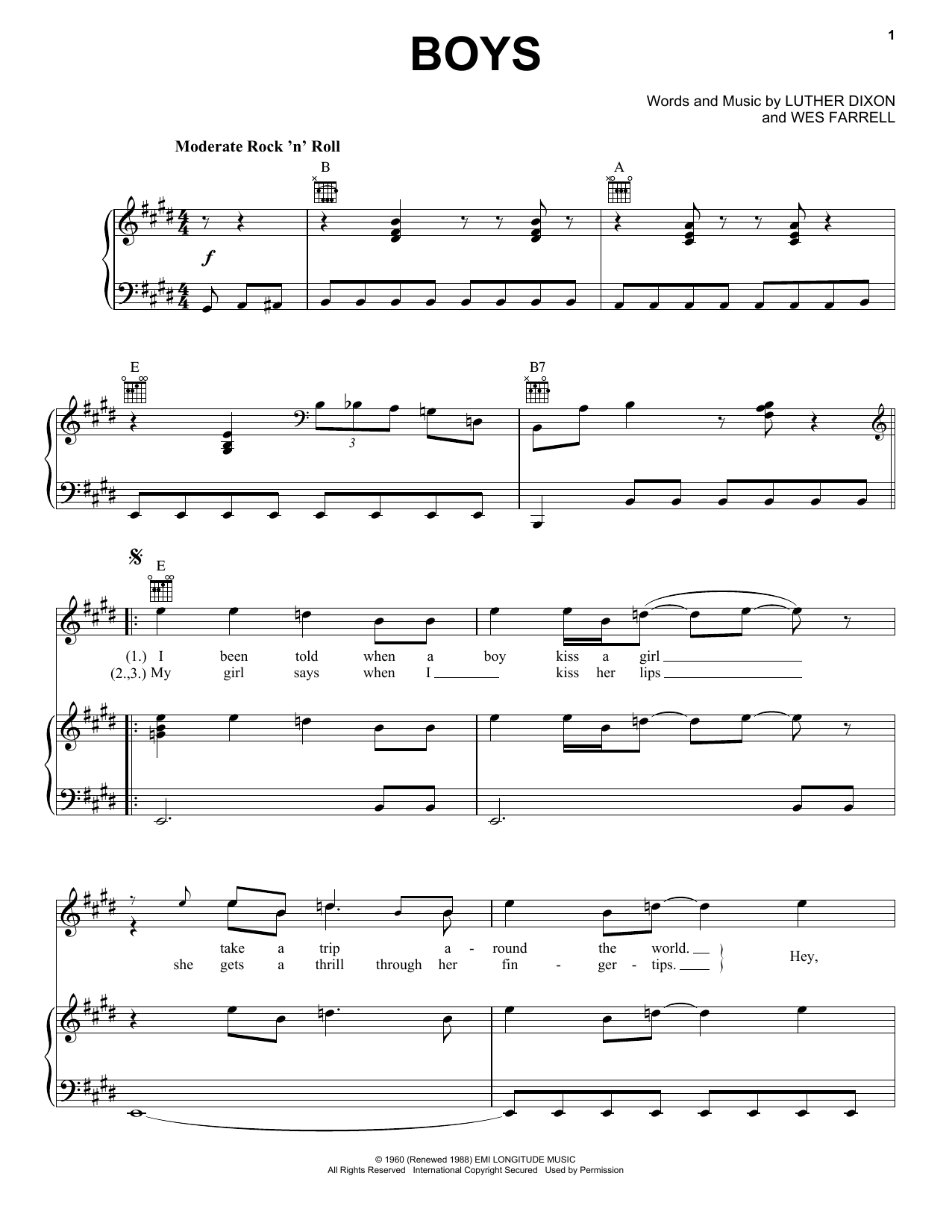 The Beatles Boys sheet music notes and chords arranged for Easy Piano