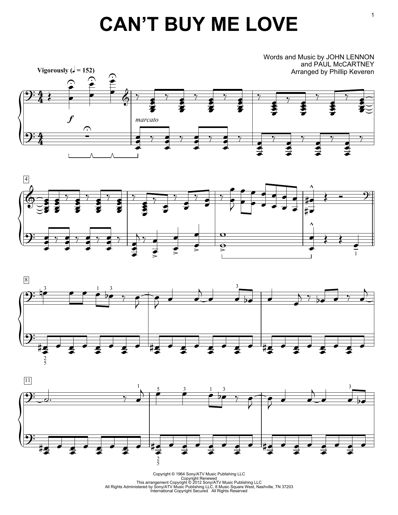 The Beatles Can't Buy Me Love [Classical version] (arr. Phillip Keveren) sheet music notes and chords arranged for Easy Piano