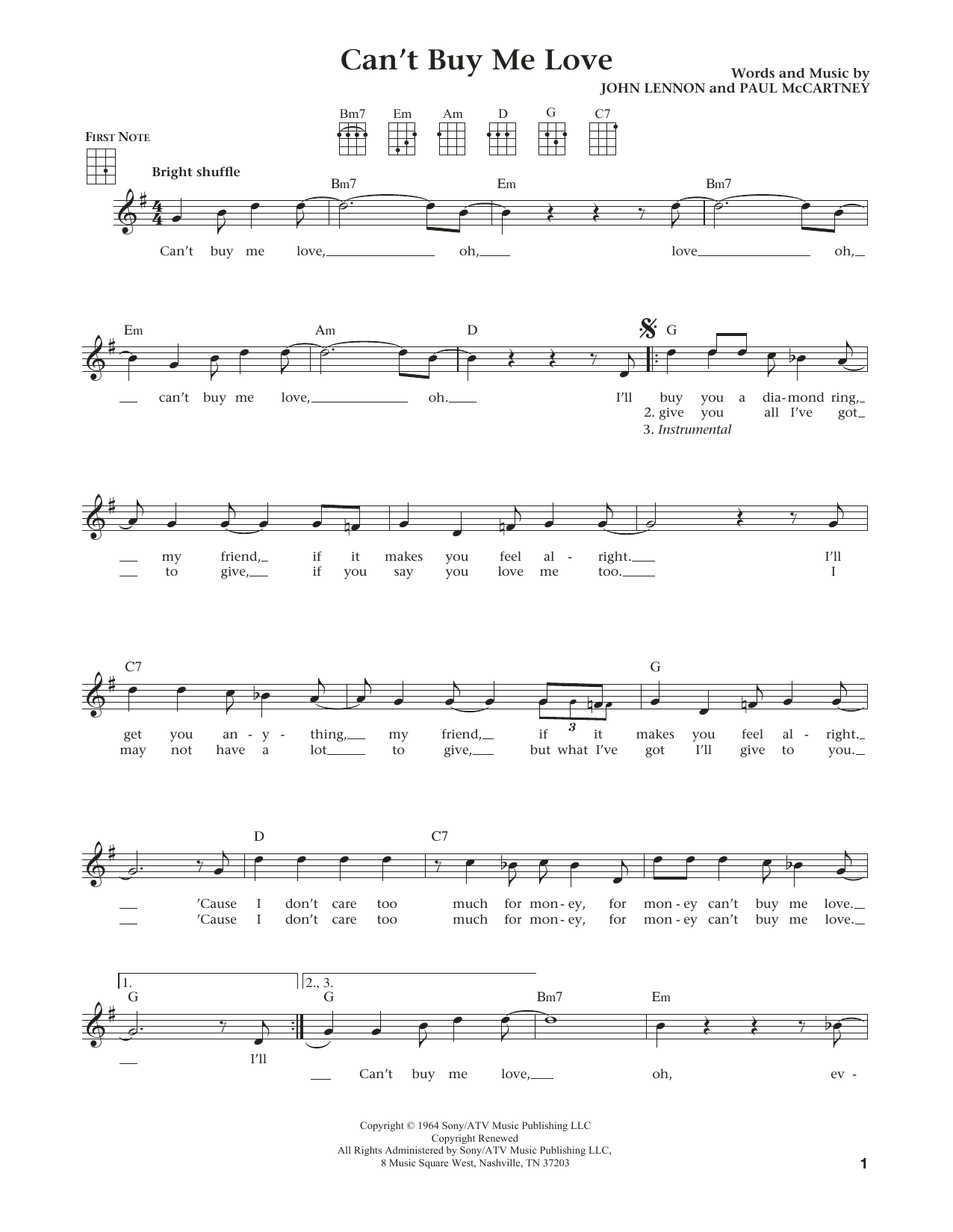 The Beatles Can't Buy Me Love (from The Daily Ukulele) (arr. Liz and Jim Beloff) sheet music notes and chords arranged for Ukulele