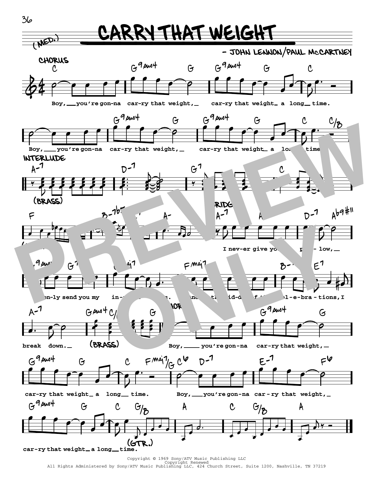 The Beatles Carry That Weight [Jazz version] sheet music notes and chords arranged for Real Book – Melody, Lyrics & Chords