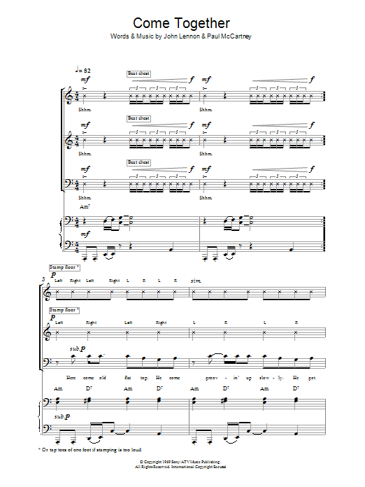 The Beatles Come Together (arr. Jeremy Birchall) sheet music notes and chords arranged for SAB Choir